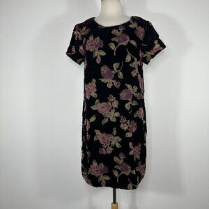 Massimo Fabbro Italy Shift Dress 10 Black Velvet Wine Green Floral Burnout Lined